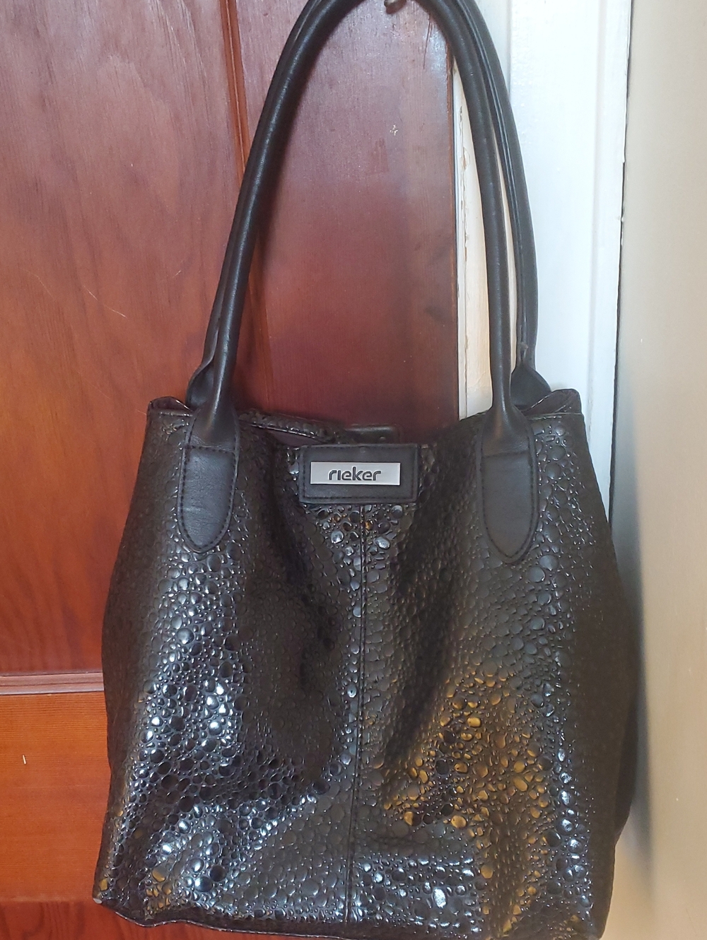 Rieker Black Textured Tote Bag